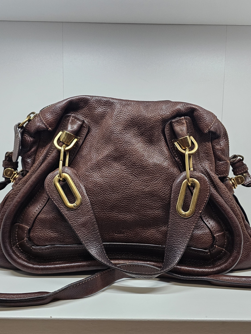 Chloe Brown Leather Shoulder Bag with Gold Hardware